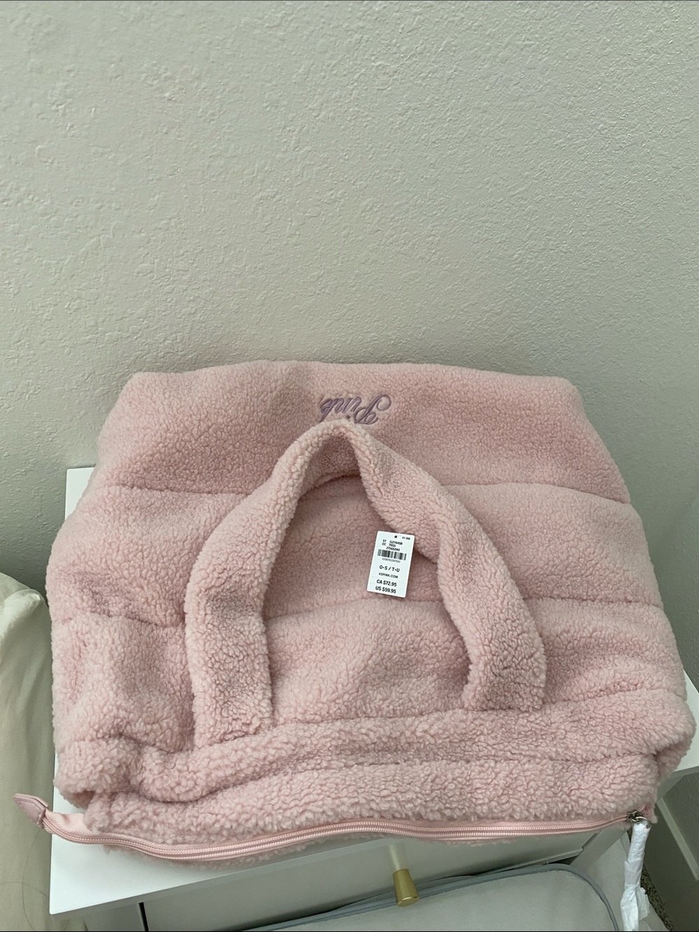 PINK Victoria's Secret Plush Sherpa Tote in Light Pink